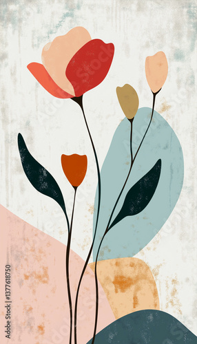 Pastel Abstract Floral with Textured Shapes
