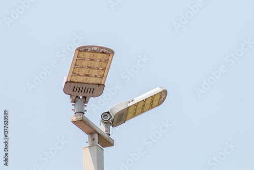 street LED lighting pole. Poles on the road with LED light.
