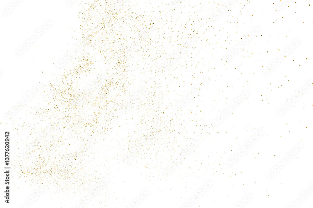 Gold texture pattern on transparent background. Old paper surface. Light golden confetti. Yellow Illustration backdrop. PNG design element.
