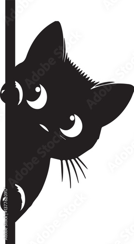 Black Cat Peeking Around Corner