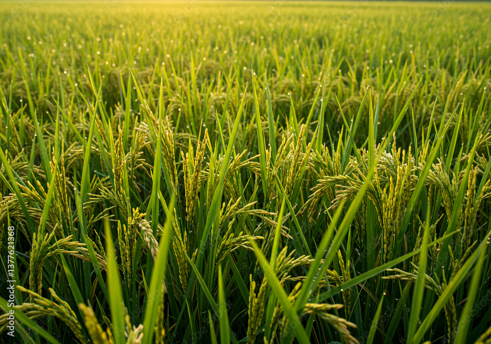 Fototapeta premium Golden Rice Field at Sunrise