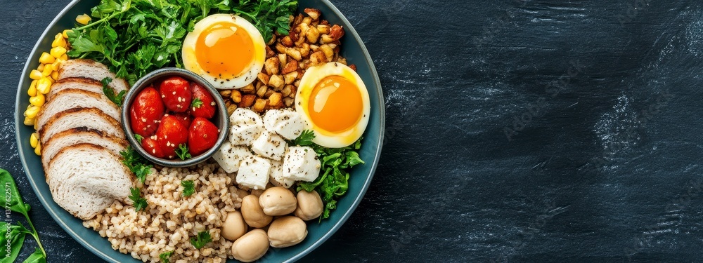 Healthy Chicken and Rice Bowl with Sunny Side Up Eggs Healthy Chicken and Rice Bowl with Sunny Side Up Eggs
