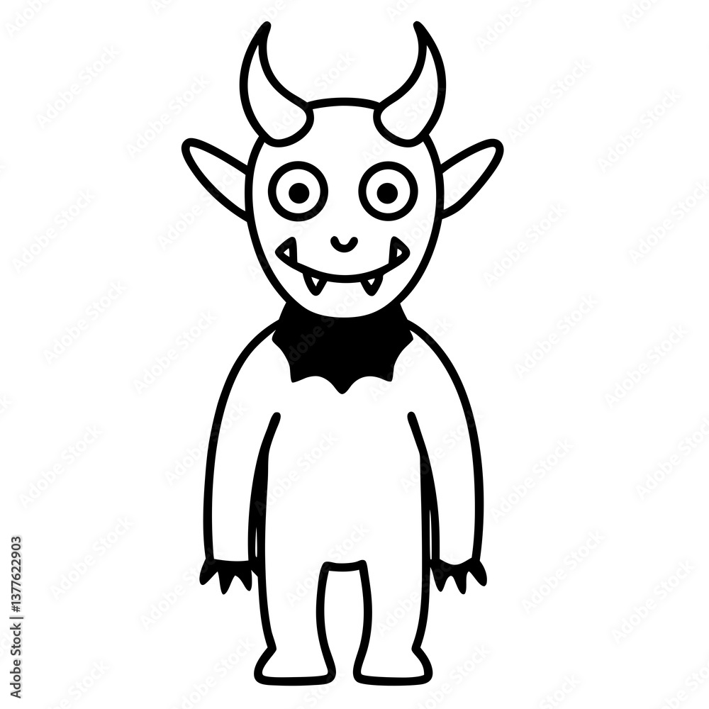 Cartoonish demon with tiny horn line art vector illustration Cartoonish demon with tiny horn line art vector illustration