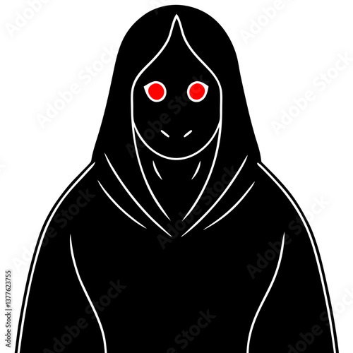 Shadowy figure with glowing red eyes  silhouette vector illustration
