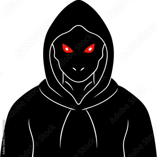 Shadowy figure with glowing red eyes  silhouette vector illustration