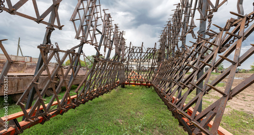 Tooth harrow (Double row tooth harrow hitch) waiting for work