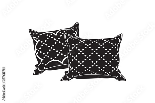 Black and White Decorative Pillows silhouette vector on white on White Background.