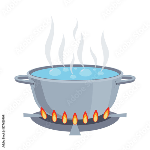 Boiling water in pan design vector flat isolated illustration