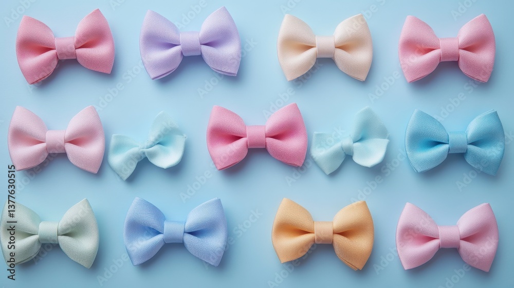 Obraz premium Colorful Collection of Ribbon Bows on Light Blue Background