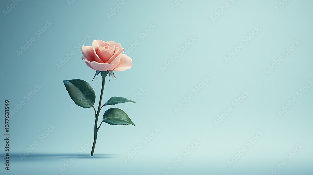 A delicate pink rose on a soft blue background. A delicate pink rose on a soft blue background.