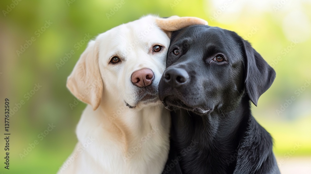 Close-up portrait of black and white Labrador retrievers cuddling
Close-up portrait of black and white Labrador retrievers cuddling