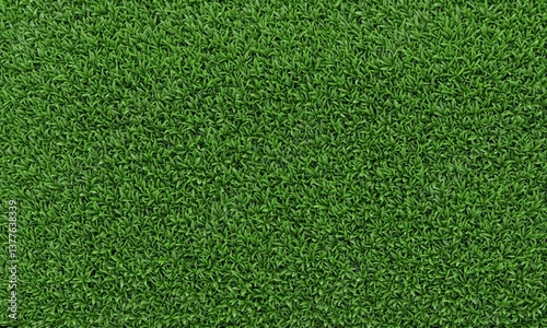 Plastic turf, artificial turf. Green grass background. Medium close-up shot from an overhead angle.