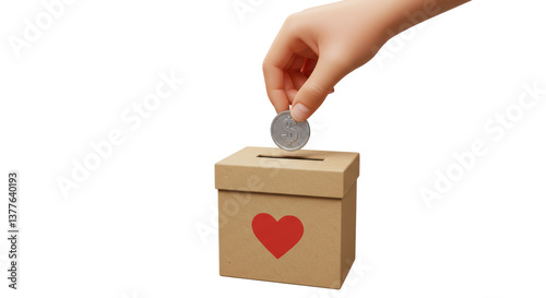 Fotografía Isolated Hand Donating Coin to Charity Box