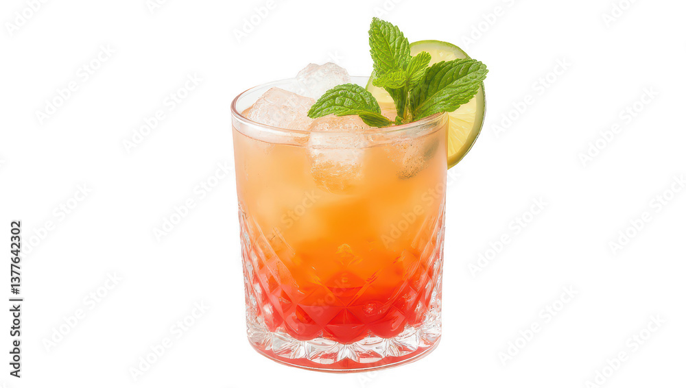 Refreshing Layered Cocktail with Mint and Lime Garnish Refreshing Layered Cocktail with Mint and Lime Garnish
