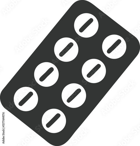 Blister Pack with Pills in Black and White Icon Style with Transparent Background
