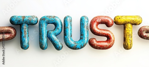 Colorful Text Spelling TRUST With Each Letter Composed Of Links Of A Chain, Isolated On White