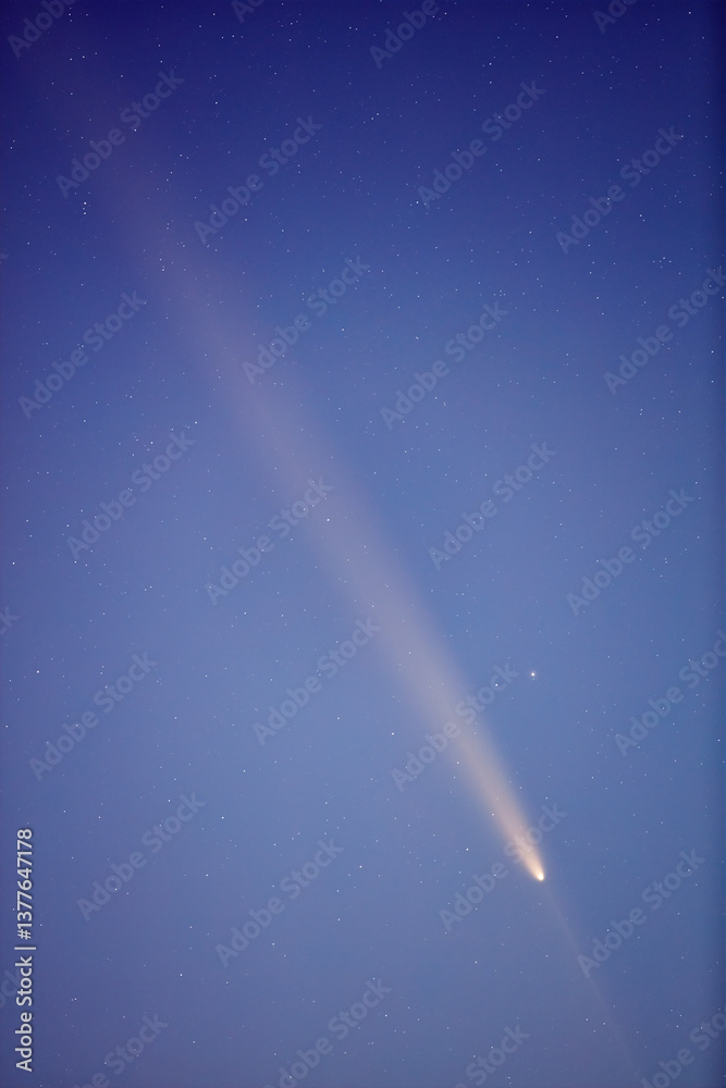 Comet C2023A3 Tsuchinshan ATLAS with Milky Way stars photographed from northern hemisphere in October 2024.