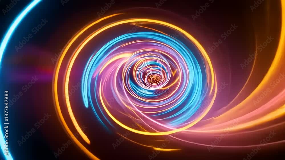 Vibrant swirling light patterns creating a dynamic visual effect in a dark space