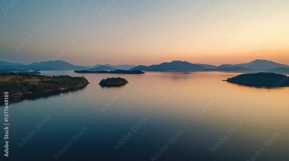 A breathtaking view of a tranquil lake at sunset, with soft colors reflecting on the water. Distant mountains provide a stunning backdrop for the peaceful landscape A breathtaking view of a tranquil lake at sunset, with soft colors reflecting on the water. Distant mountains provide a stunning backdrop for the peaceful landscape