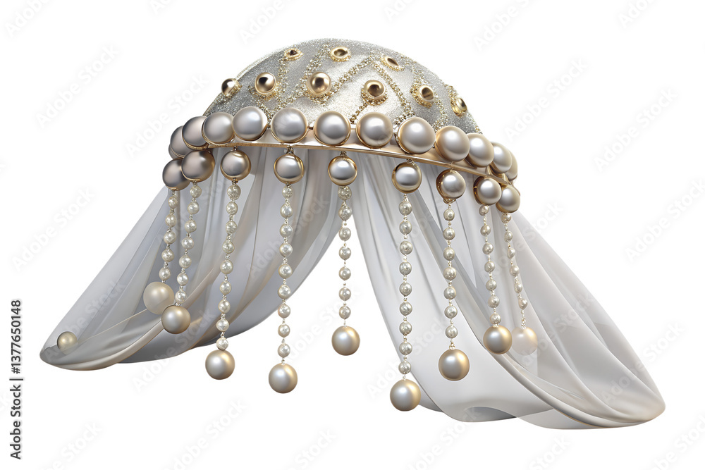 Obraz premium Elegant Pearl-Embellished Wedding Veil Draped on a Sphere