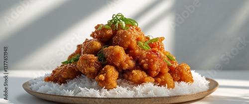 Sweet and Sour Chicken with Crispy Batter and White Rice