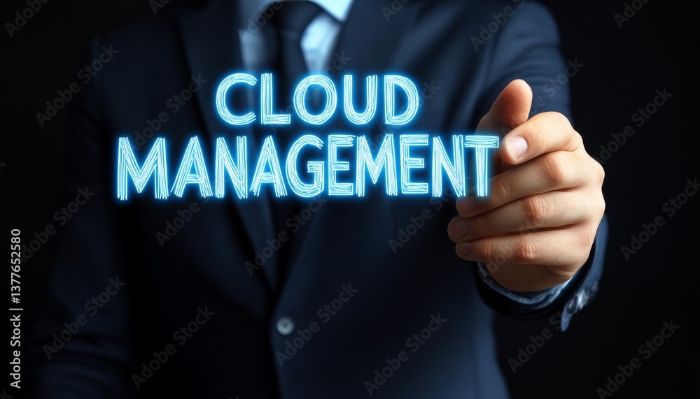 Businessman In Suit Presenting, CLOUD MANAGEMENT Text, Innovative Technology Concept Businessman In Suit Presenting, CLOUD MANAGEMENT Text, Innovative Technology Concept