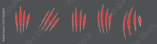 dramatic blood-red claws, grungy, distressed, dark background, red monster claws, horror, surreal, digital art
