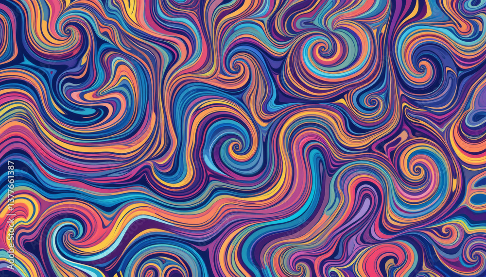 Groovy Hippie 70s Backgrounds with Waves, Swirl, and Twirl Pattern in Retro Psychedelic Style Groovy Hippie 70s Backgrounds with Waves, Swirl, and Twirl Pattern in Retro Psychedelic Style