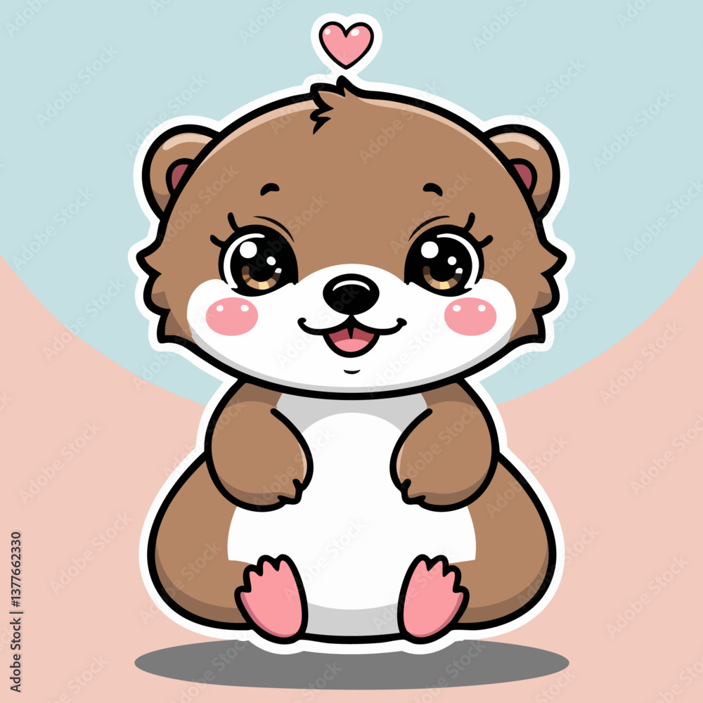 Naklejka premium Adorable kawaii otter with big sparkling eyes