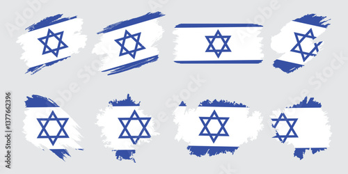 Collection of Israeli flag in paint brush style. Abstract flag of Israel. Flag of Israel made of brush strokes. Israeli flag made of paint brushes in vector style