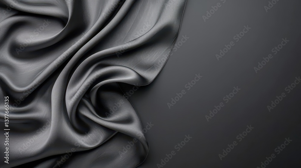 Fototapeta premium Flowing black silk fabric, luxurious texture and elegant folds in dark drapery 