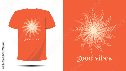 t-shirt good vibes symbo lsun stroke circle shape print design. Vector template in modern lettering and typography cool For t-shirt prints and other uses
