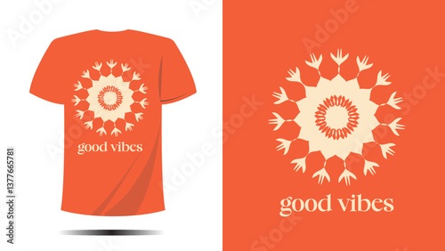 t-shirt good vibes symbol circle shape print design. Vector template in modern lettering and typography cool For t-shirt prints and other uses, print tshirt