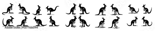 Collection of silhouettes of a kangaroo