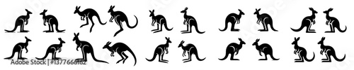 Collection of silhouettes of a kangaroo