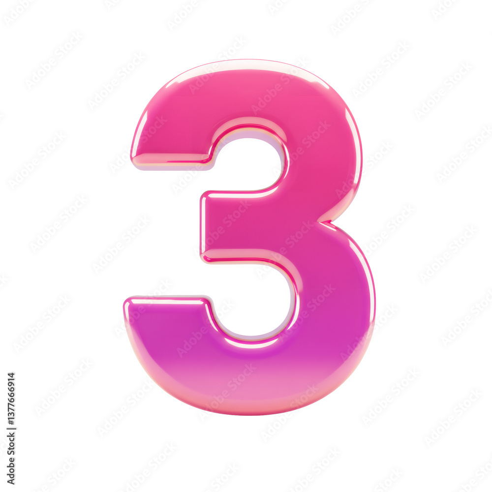 Glossy Pink and Purple 3D Number Three Rendering Glossy Pink and Purple 3D Number Three Rendering
