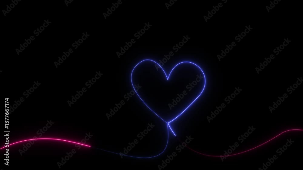 Neon laser line art love icon. Glowing laser line love shape line animation.