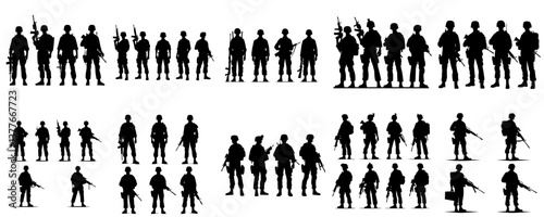 Collection of silhouettes of a shooter