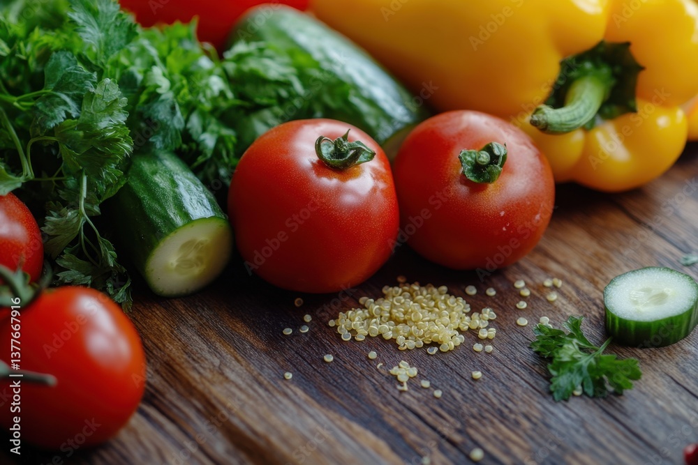 A fresh selection of tomatoes, zucchini and peppers on a wooden surface. A fresh selection of tomatoes, zucchini and peppers on a wooden surface.