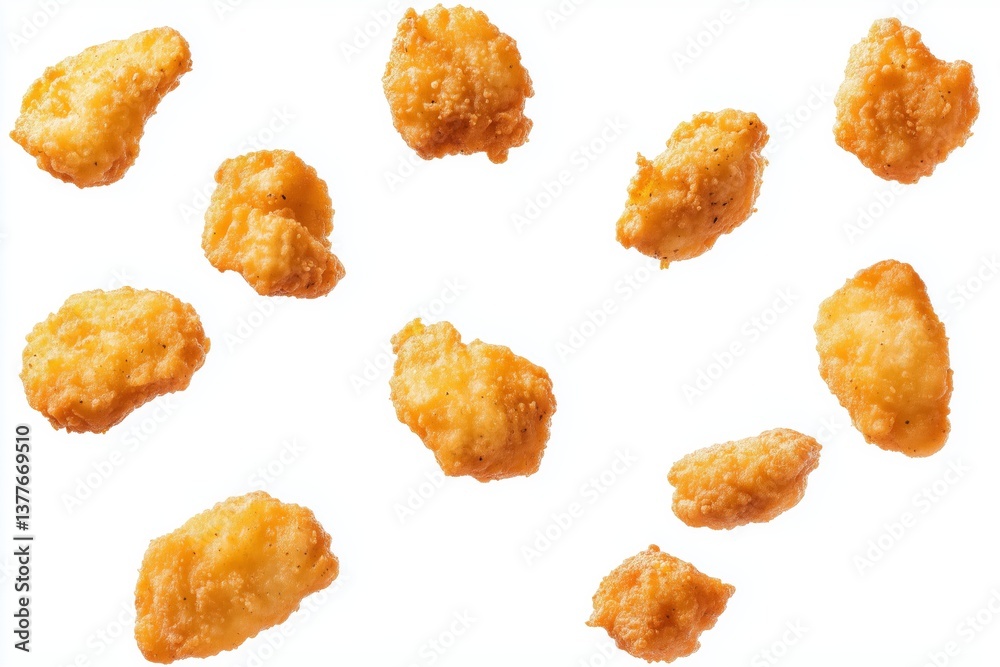 Chicken nuggets flying through the air, isolated on a white background. Collection Set Chicken nuggets flying through the air, isolated on a white background. Collection Set