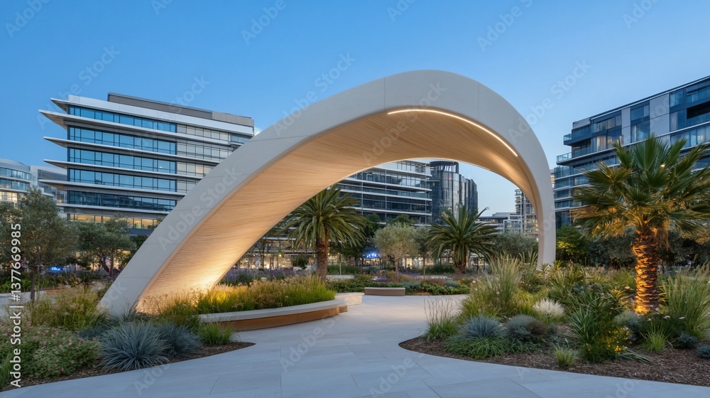 Obraz premium Modern urban park with architectural arch