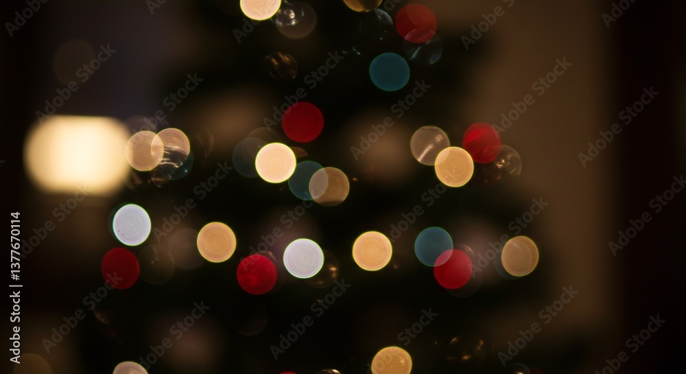 Fototapeta premium Warm Festive Lights Blurred Christmas Tree Bokeh. AI Generated