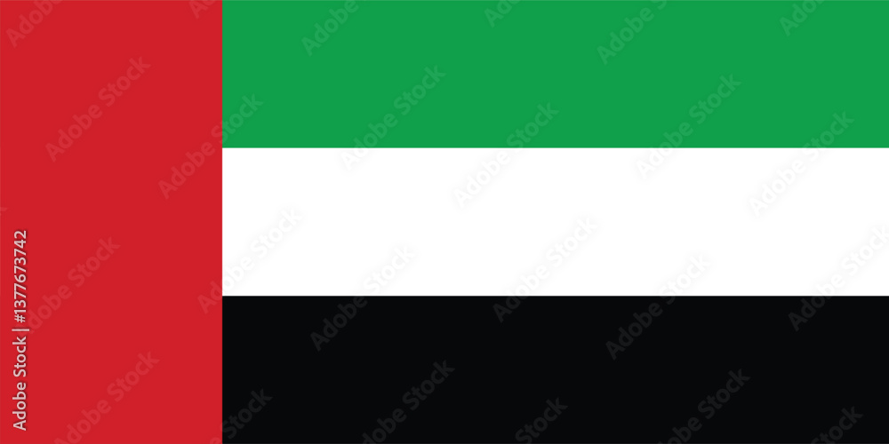 Naklejka premium United Arab Emirates Flag Vector Clipart Illustration – High-Quality UAE National Flag Design with Red, Green, White, and Black Colors for Digital and Print Use