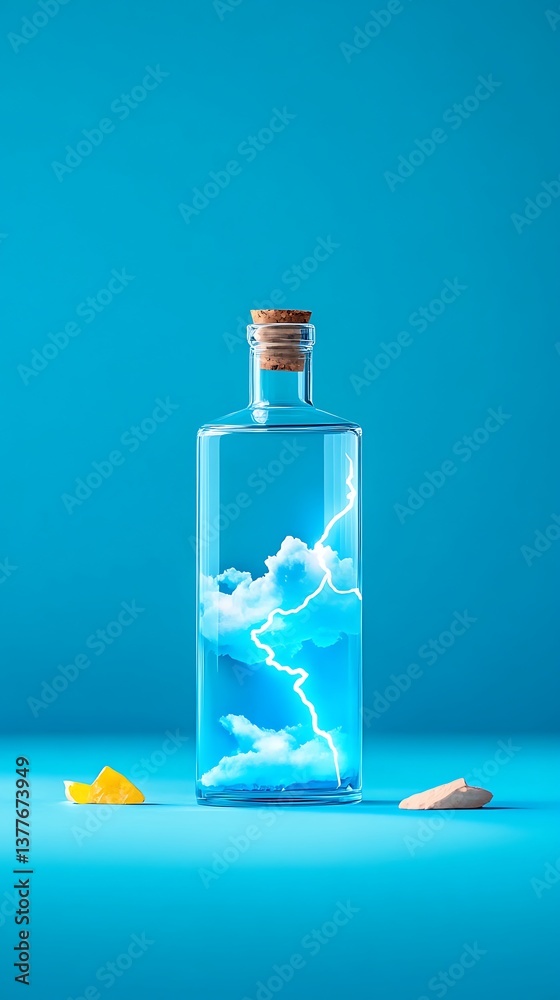 Obraz premium Bottle, Clouds, Lightning, Blue