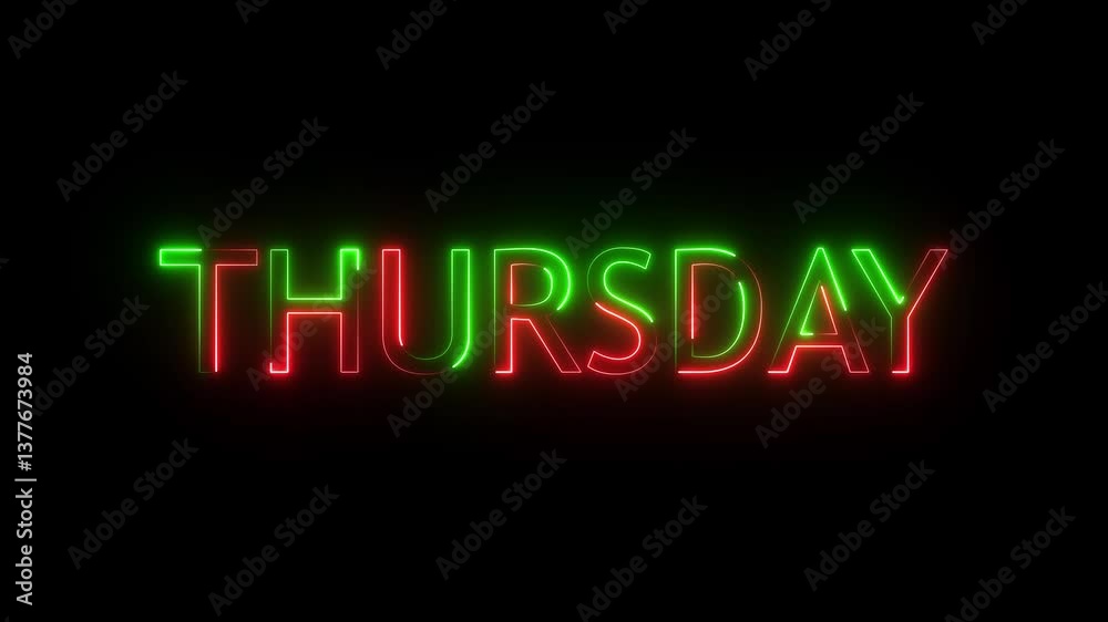 Glowing neon lines thursday text animation on black background. Seamless loop. Neon thursday neon sign animation. luxury thursday text animation. Glowing neon lines thursday text animation on black background. Seamless loop. Neon thursday neon sign animation. luxury thursday text animation.