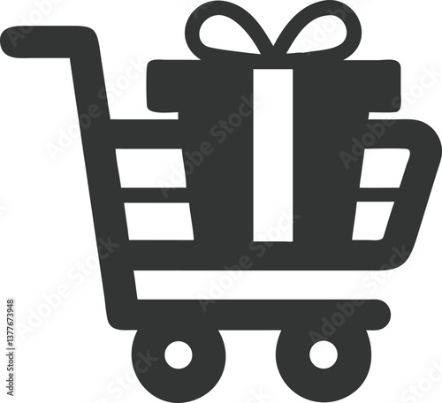 Shopping Cart Filled with Gift Box on Transparent Background