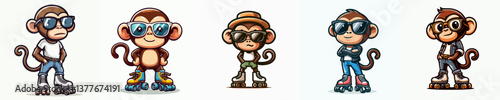 Cool monkey cartoon vector collection with glasses and roller skates