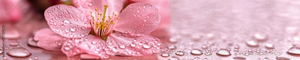 Close up of cherry blossom petals with dew drops for romantic floral design Close up of cherry blossom petals with dew drops for romantic floral design