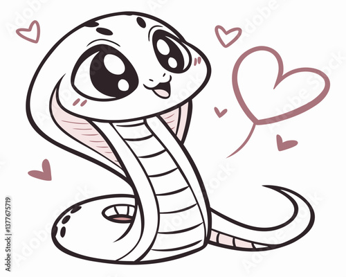 Kawaii cobra illustration expressing love and cuteness  