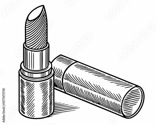 Detailed Black and White Ink Illustration of Lipstick  